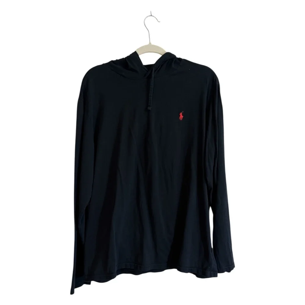 Polo Ralph Lauren Hoodie Mens XL Black Red Pony Lightweight Long Sleeve Pullover